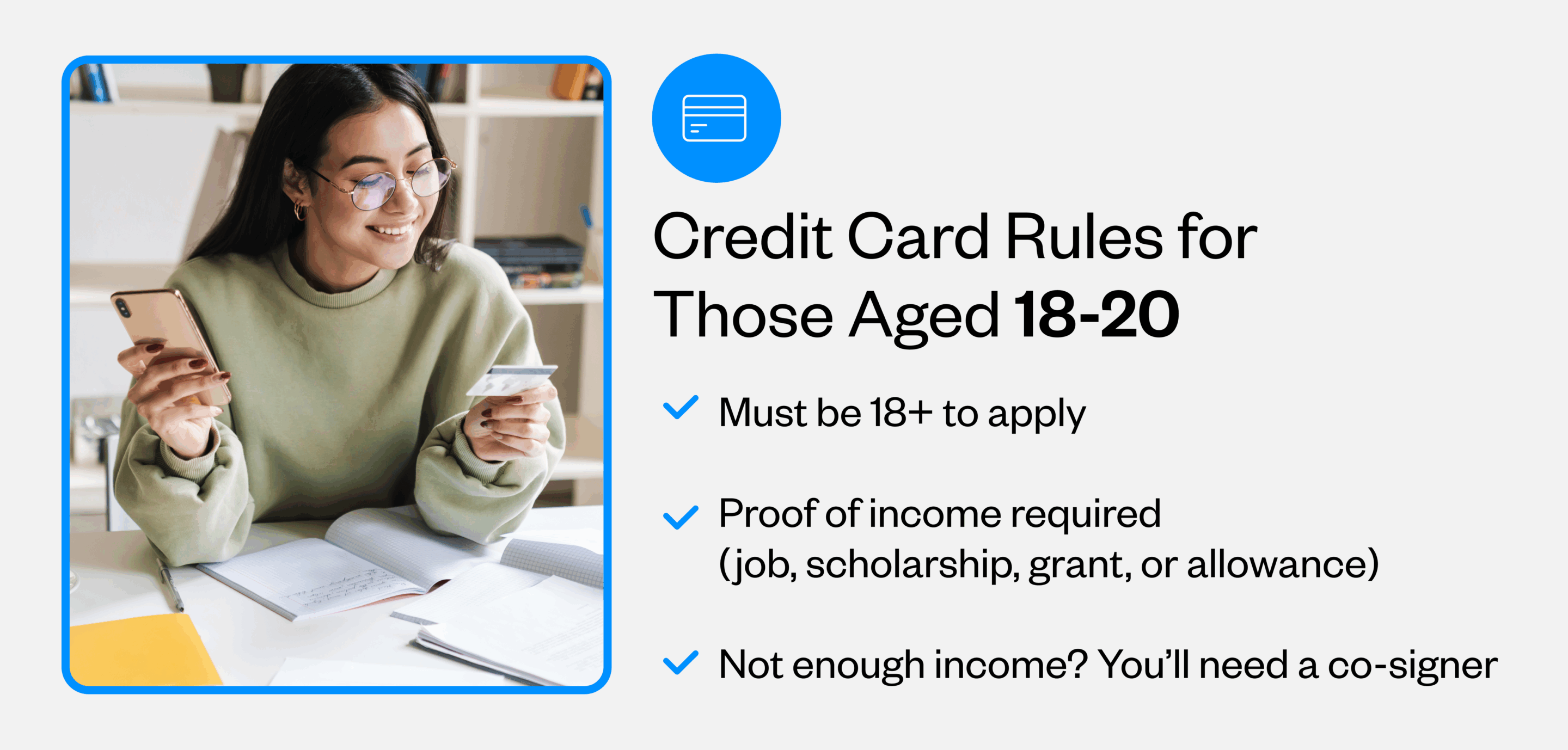 Credit card rules for those aged 18-20